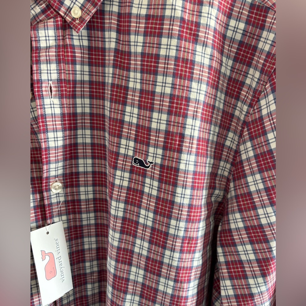 Men’s New With Tags Vineyard Vines Red and White Plaid Button-Down Shirt Size XL - Picture 2 of 6